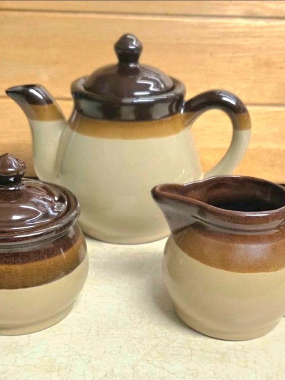 Vintage 3 tone Teapot With Cream & Sugar Set